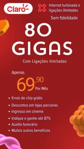 Claro 80 gigas com ligacoes ilimitadas